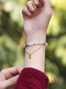 禅木匠冰翠玉石沙金古风手链