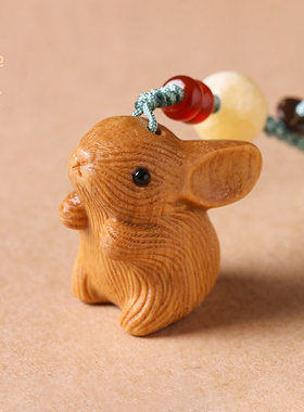 禅木匠檀木小兔子手机链钥匙扣