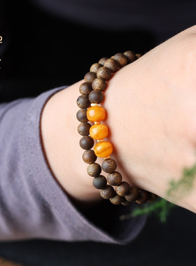 禅木匠沉香木老蜜蜡手链