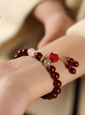 禅木匠【梅染胭脂】国潮紫金朱砂红梅报喜手链气质本命年单圈手链
