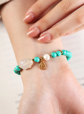 禅木匠优化绿松石荔枝冻玉兔手链