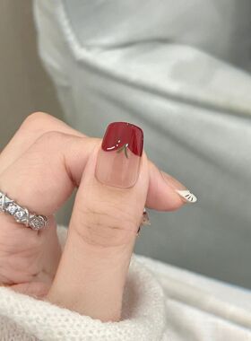 红苹果ins短款美甲可爱卡通显白KT蛋糕穿戴甲法式温柔甜美氛围感