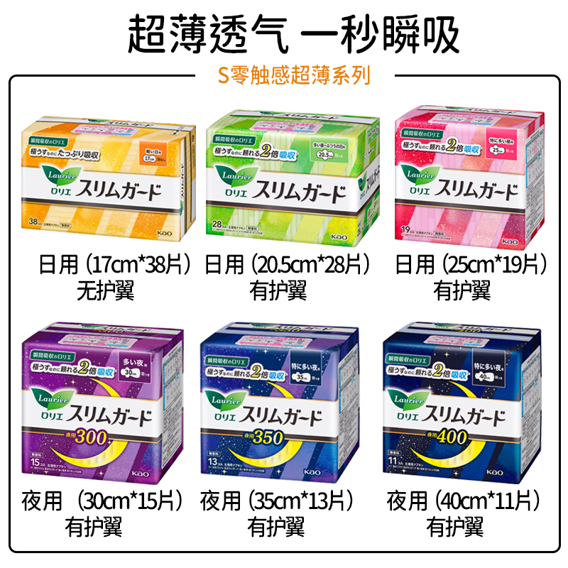 日本花王乐而雅卫生巾超薄护翼绵柔瞬吸日夜用干爽亲肤透气零触感 - 图0