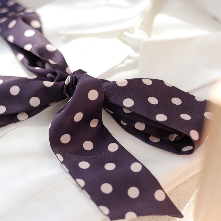 复古时尚波点长形丝巾女春秋时尚百搭装饰领结手打领巾细窄飘带潮 - 图0