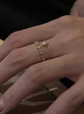小红书同款极细水滴双层戒指女vintage简约百搭指环小众设计手饰