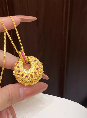 轻奢新中式夜宴唐彩菱吊坠项链女奢华高级感颈链小众设计感锁骨链