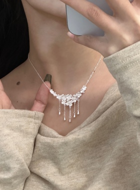 足银990花团锦簇项链手工精致高级长流苏梅花女繁花似锦锁骨链