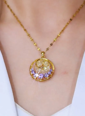 紫色水钻金丝水晶吊坠锁骨链春夏新款时尚百搭高级感优雅大气项链