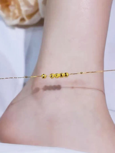 五福临门金色豆豆脚链钛钢不掉色小众设计感气质轻奢转运珠脚环女