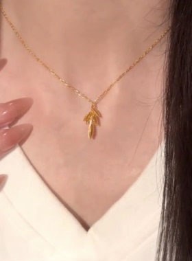 新中式国潮灵动叶子吊坠锁骨链女时尚百搭简约大气脖颈配饰项链潮