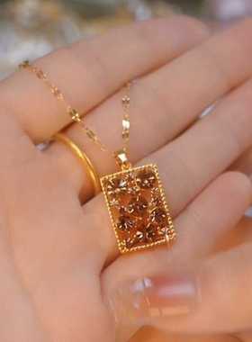 日韩新款时尚香槟色水晶项链轻奢