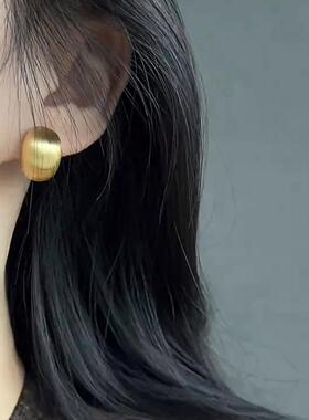 拉丝金色耳钉女S925银针