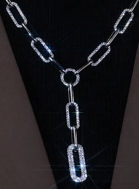 网红轻奢闪钻链条毛衣链气质高级感个性独特流苏项链秋冬新款挂件