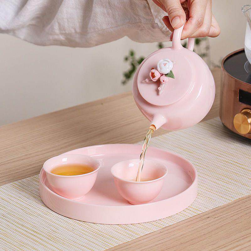 Girls' simple hand-kneaded flower handle teapot