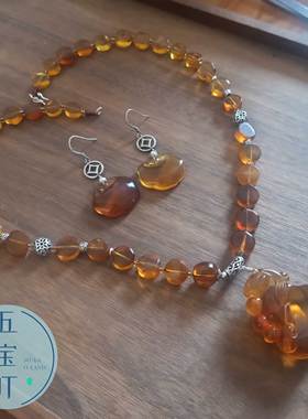 原创设计风手工缅甸琥珀首饰品