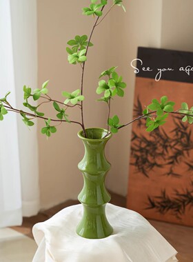 简约竹子花瓶网红高级感中古陶瓷花瓶装饰客厅餐厅小众插花小摆件