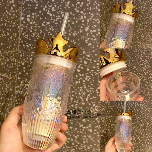 星巴克杯子2026情人节礼物皇冠玻璃杯爱心小熊吸管杯保温彩虹马克 - 图2