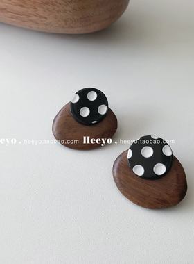 波西米亚复古时髦木质波点耳环