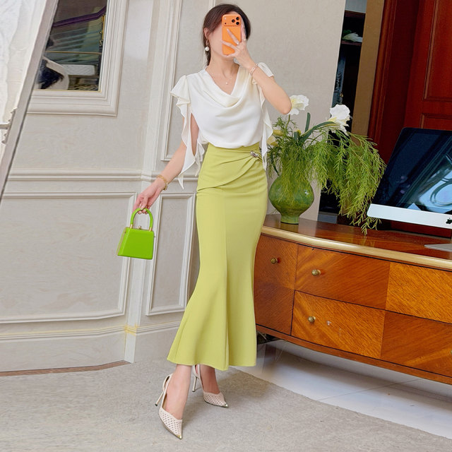 Feijie Customized 2026 Swing Collar Satin Chiffon Shirt Women's Summer Temperament Ruffled Ribbon Feifei Sleeve Slim Top