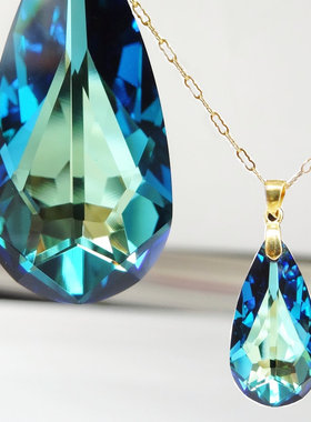 奥地利水晶项链水滴吊坠宝蓝色时尚14K注金颈链锁骨链情人节