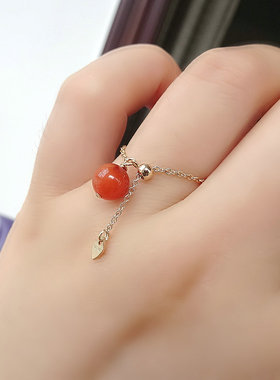 南红减龄包金古风天然小戒指