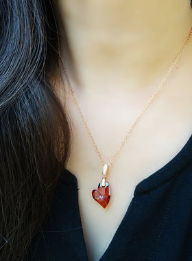 若爱水晶纯银玫瑰金颈链心形吊坠