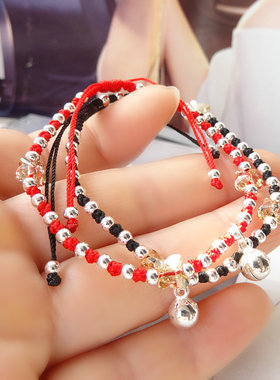 纯银金刚结时尚风百搭红绳手链