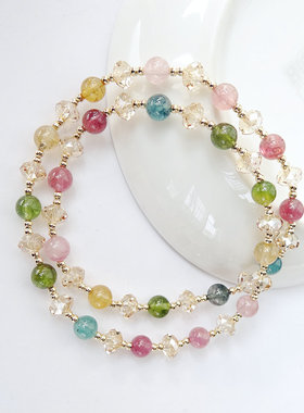 水晶双层生日礼物碧玺手链送女友