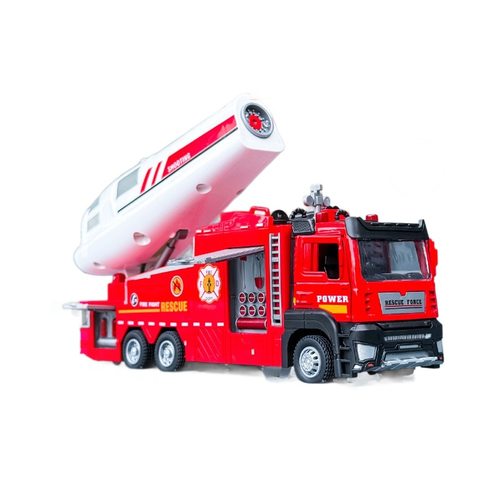 合金电动喷水消防车模型回力声光玩具仿真车工程车云梯车抢险消防 - 图3
