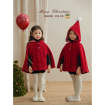 SonnyKids 2023 girls winter wool cloak with great coat baby temperament Christmas Day foreign air cloak