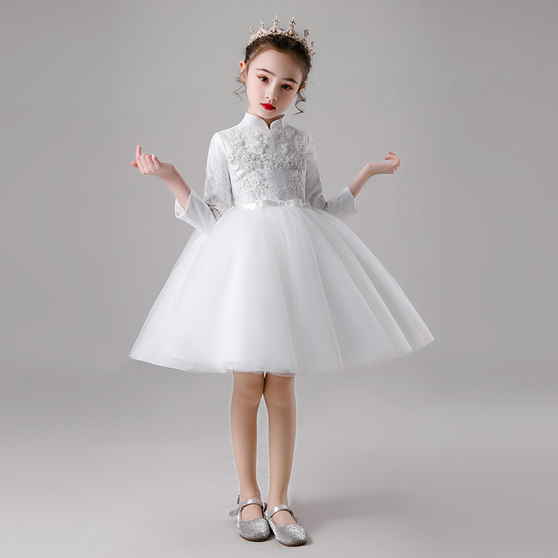 女童晚礼服白色公主裙新中式立领蓬蓬纱高定演出服小花童婚纱轻奢,淘宝优惠券,粉丝福利购,淘宝优惠卷
