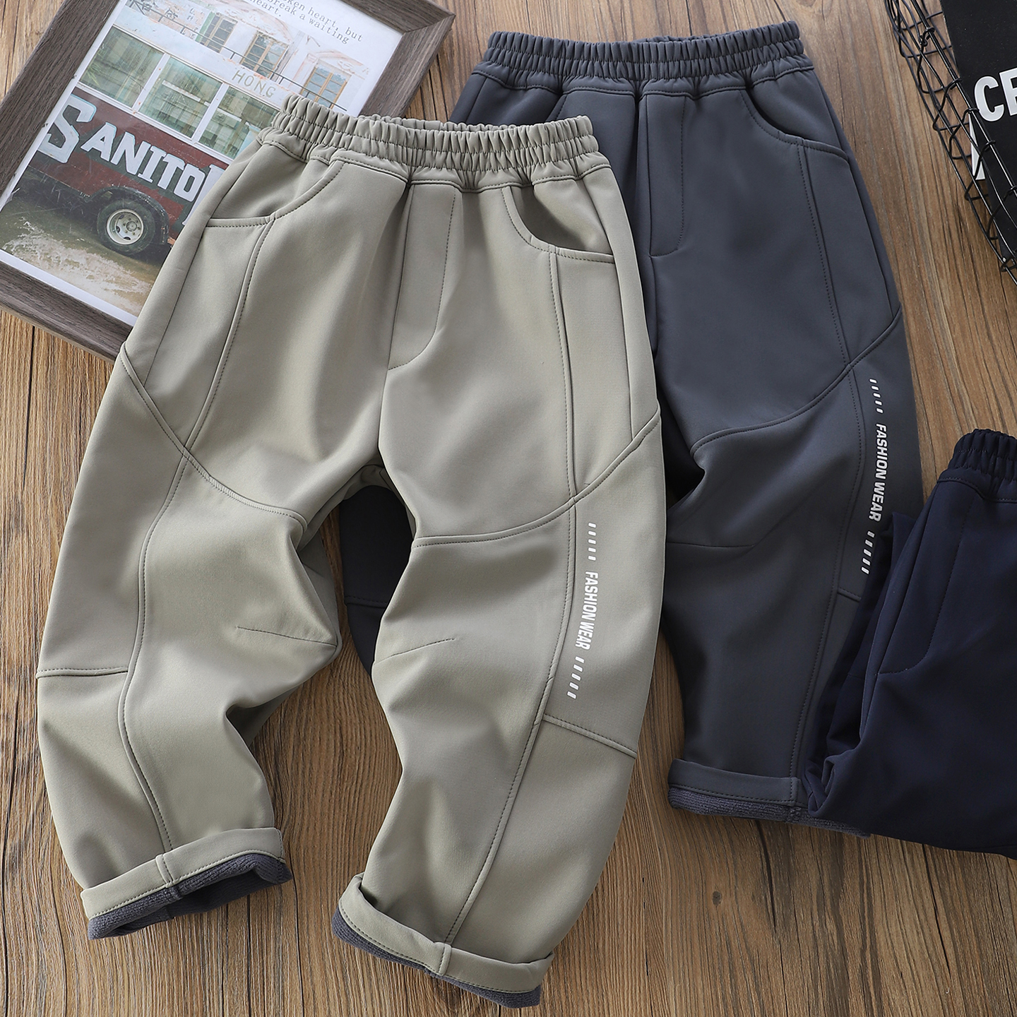 男童冲锋裤子加绒冬季款户外工装防风保暖中大童韩版休闲运动长裤 - 图1