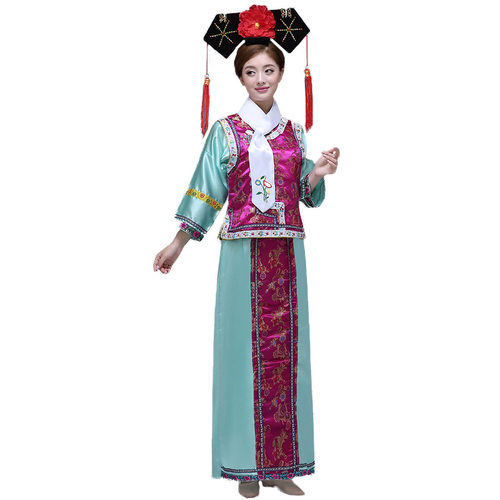 女士古装影楼摄影绣花格格服清朝宫女服装满族旗服宫廷舞蹈舞台装 - 图3