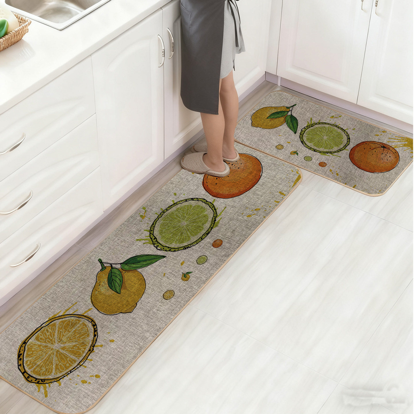 Simple linen kitchen floor mat is water-absorbent, non-slip and oil-proof