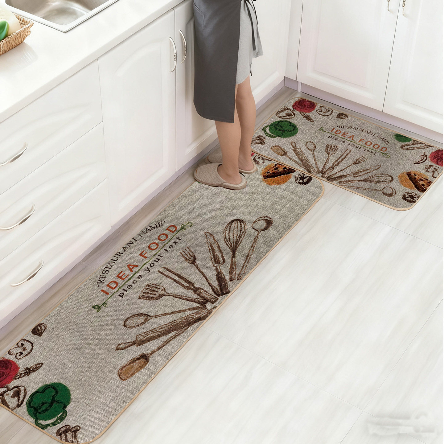 Simple linen kitchen floor mat is water-absorbent, non-slip and oil-proof
