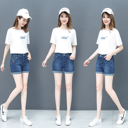 中年牛仔短裤女2026春夏季新款薄款直筒裤高腰显瘦修身弹力三分裤 - 图1