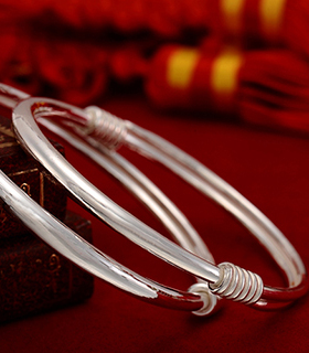 99足银 银手镯光面圆肚男女款银镯子赵小亮朱亚文同款手镯送女友