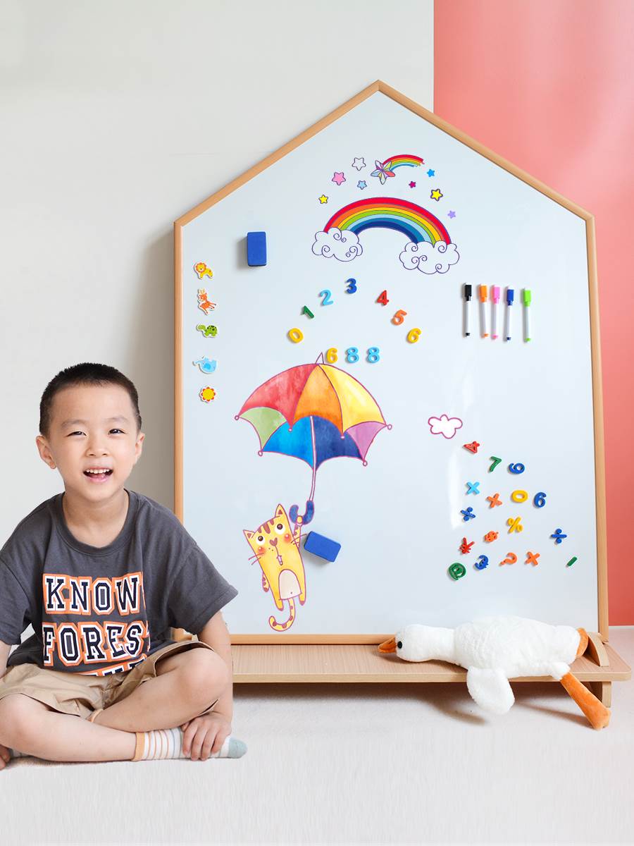 儿童画板磁性双面白板幼儿大号房子黑板宝宝涂鸦写字板支架式家用 - 图0