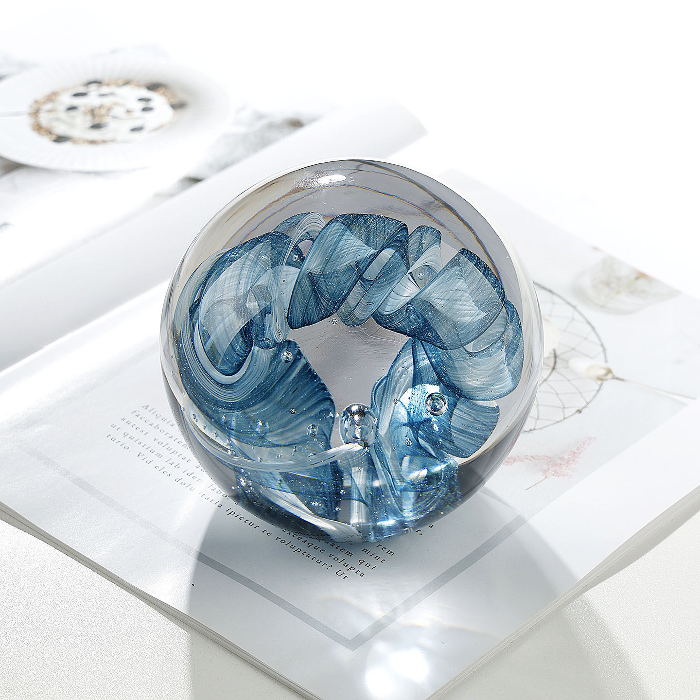 创意抽象蓝花纹琉璃水晶球摆件客厅办公室桌面装饰纪念品装饰礼物,淘宝优惠券,粉丝福利购,淘宝优惠卷