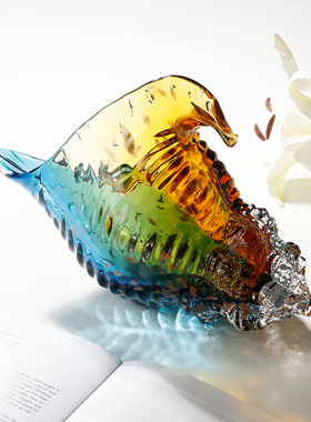 艺术彩色琉璃海螺摆件现代客厅办公室轻奢工艺品入户玄关酒柜装饰