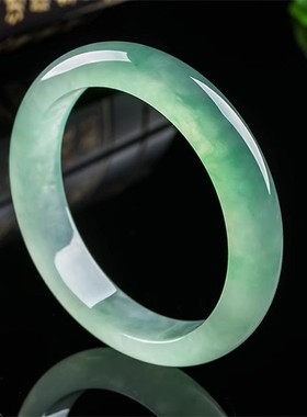 老坑冰种玉手镯阳绿飘绿圆条冰种翡翠手镯处理贵妃礼品女款玉镯子