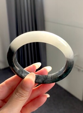 天然缅甸翡翠A货冰乌鸡手镯冰种半山水水墨画飘花紫玉镯圆条正圈