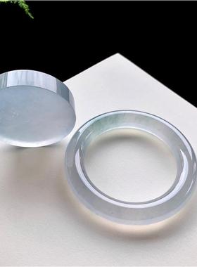 天然缅甸高冰玻璃种翡翠圆条a货翡翠手镯飘蓝绿花缅甸玉石镯心子