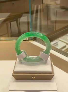 冰糯种阳绿翡翠手镯缅甸老坑满绿飘花圆条玉手镯子晴水男女款送礼