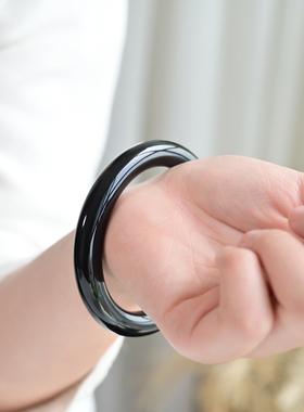 平安正品金怡福黑手镯圆条手环民族风女款珠宝天然原色镯子乌简约