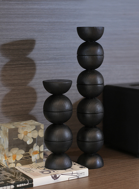 中古风复古玄关创意摆件实木台面黑色特色装饰品设计师小众艺术品