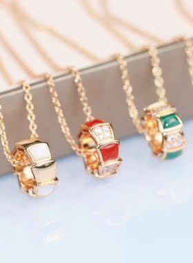 孔雀石红玛瑙纯银玫瑰金色锁骨链