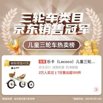 乐卡(Lecoco)儿童三轮车脚踏车小孩车2-6岁童车瑞奇免充气炫彩轮-图2