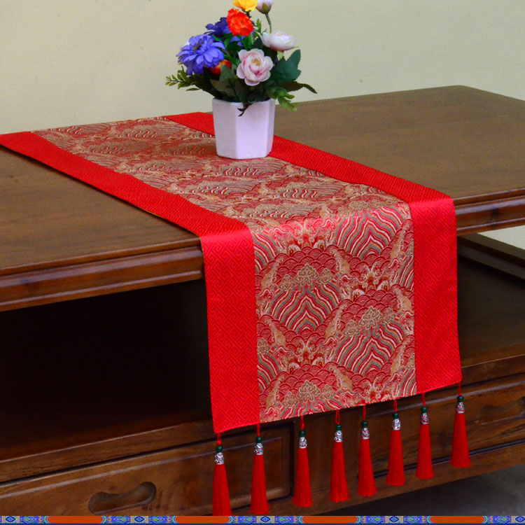藏式桌旗床旗中式民族风禅意居家佛堂装饰佛系长条织锦缎桌布桌旗