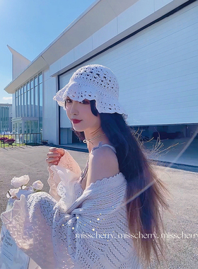 自制早春手钩棉线镂空花朵渔夫帽